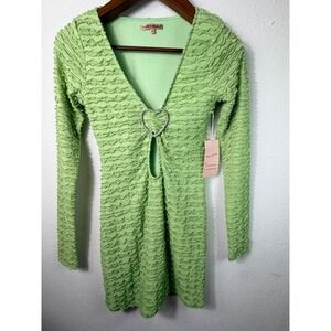 Bailey Rose Womens Squiggle Dress Pistachio Green S NWT Heart Rhinestone Mini